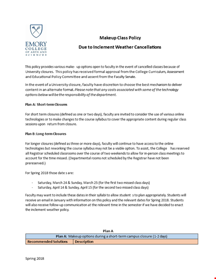 make-up inclement weather policy for emory students in class template