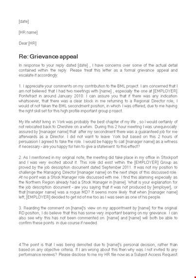 formal grievance appeal letter template