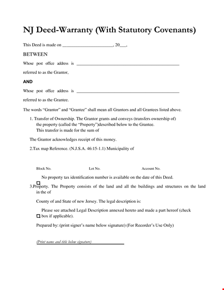 warranty deed template template