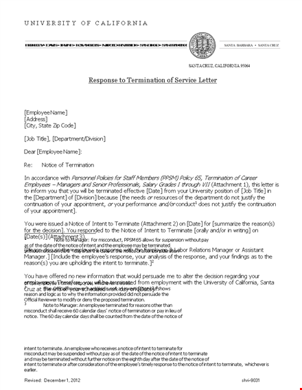 response to termination of service letter template