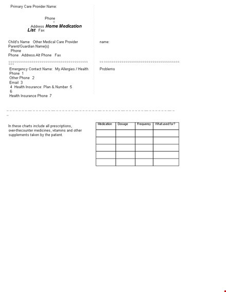 printable home medication list template