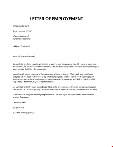 letter of employment template