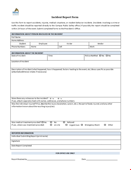 incident report template | easy-to-use office report for accurate incident information template