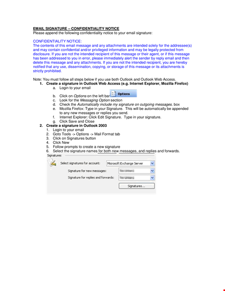 personal confidentiality email signature template