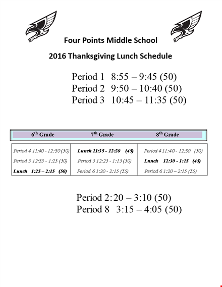 thanksgiving lunch schedule template template