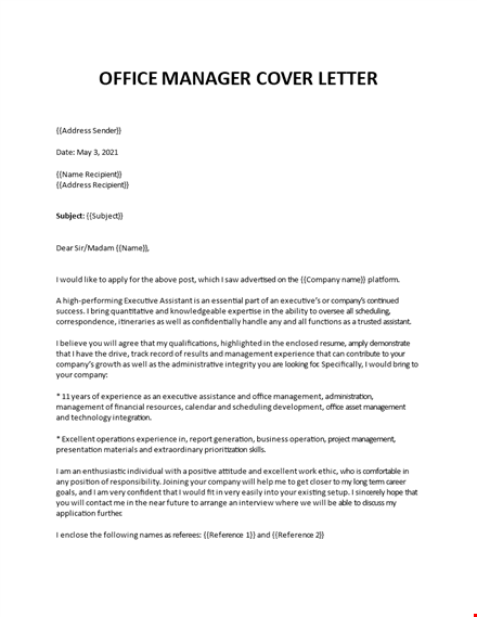 office manager cover letter template