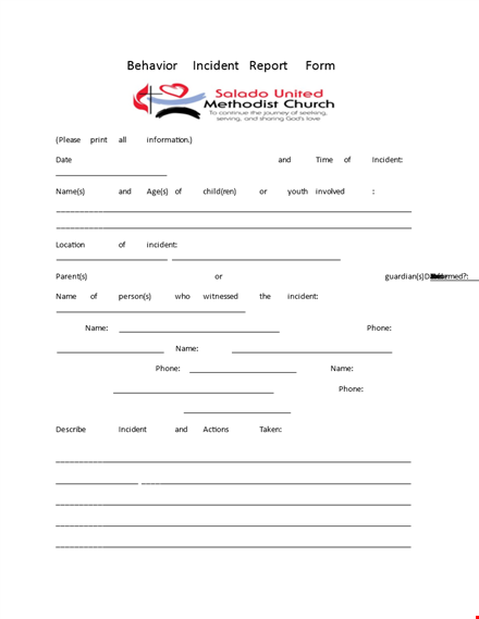 child behavior incident report template