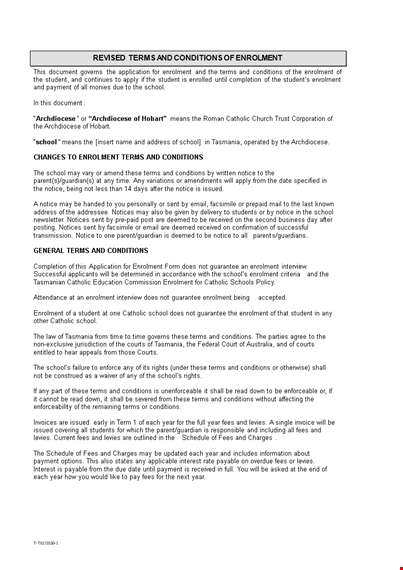 expertly crafted terms and conditions template for schools | enrolment and student information template