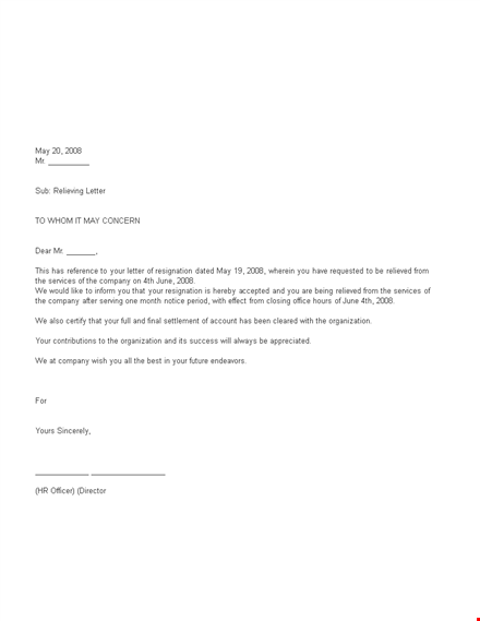 relieved from company | resignation letter & relieving letter template