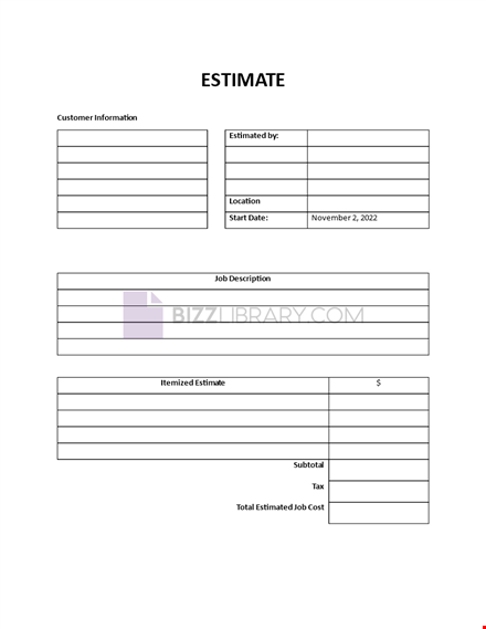 template for an estimation template