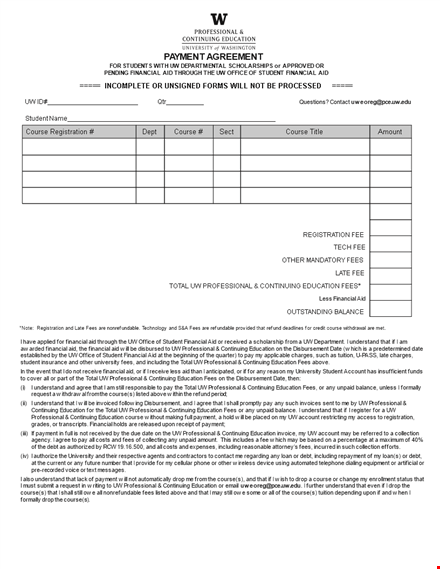 payment agreement template for financial and professional courses template