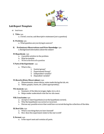 high-quality lab report template | step-by-step guide for question, hypothesis, and observations template