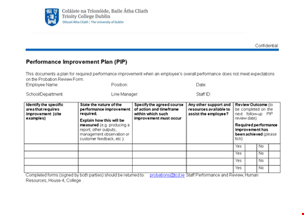 employee performance improvement action plan template template