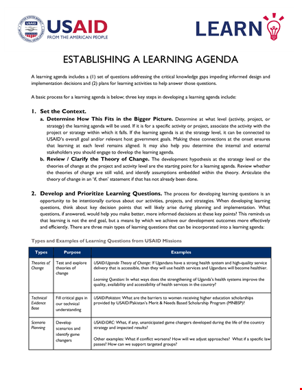 sample learning agenda template