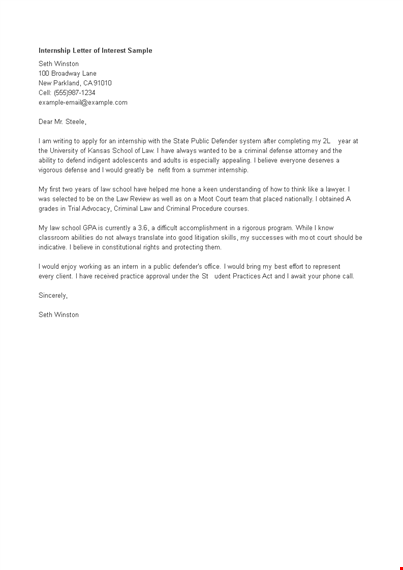 letter of interest for internship template