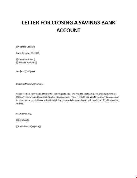 sample letter to close bank account for business template
