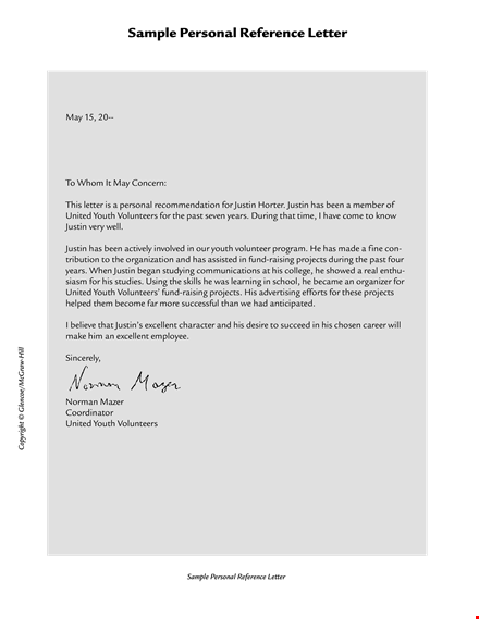 formal personal reference letter template