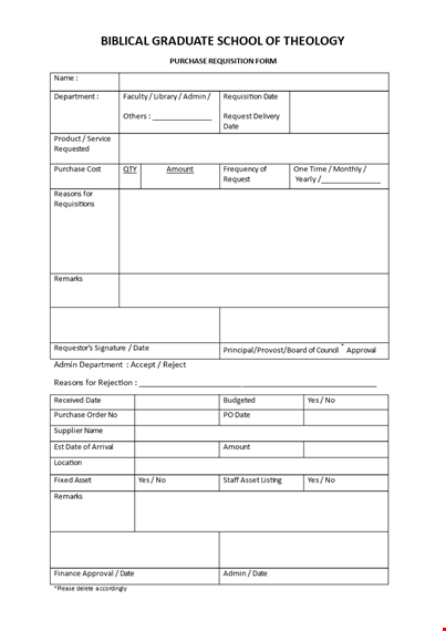 purchasing requisition form | streamline admin processes template