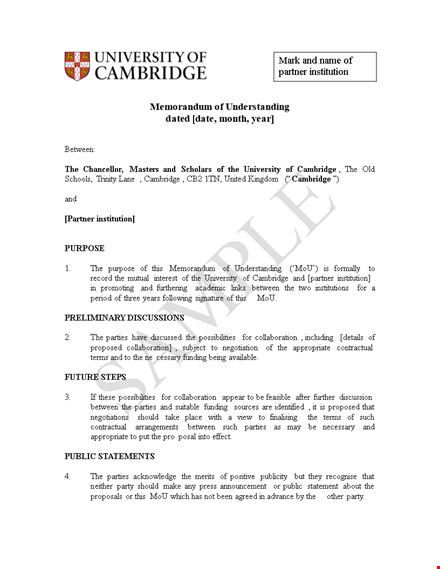 memorandum of understanding template: create agreements between parties | cambridge template