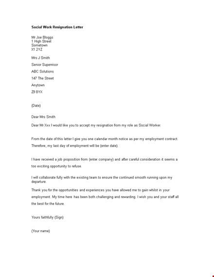 social work resignation letter template