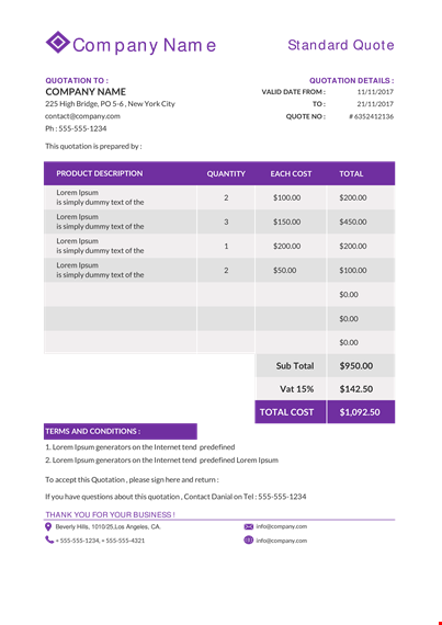 standard quotation template