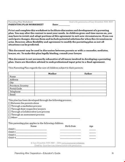 create a comprehensive parenting plan template with input from both parents template