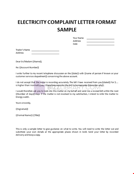 complaint letter sample for electricity template