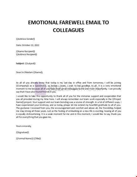 emotional farewell email to colleagues template