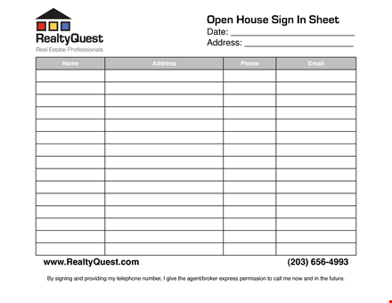 real estate open house sign in sheet template template