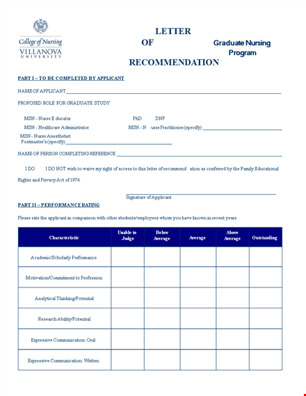 nursing graduate program reference letter template