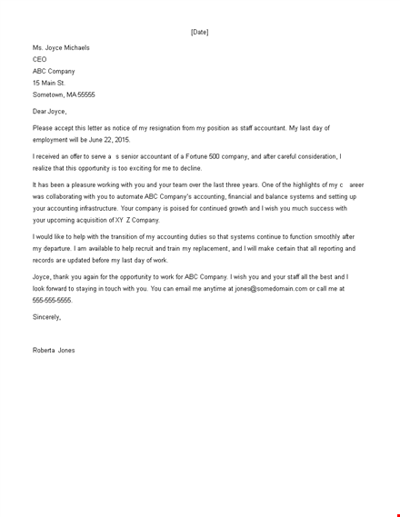 formal work resignation letter template