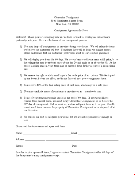 consignment agreement template: manage items, prices, and consignment - pdf format template