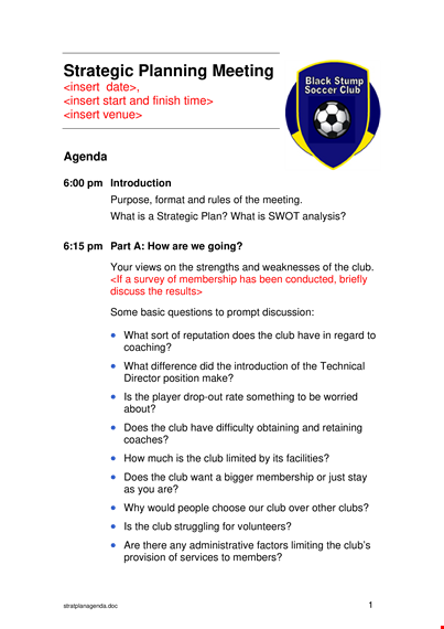 strategic planning meeting agenda template template