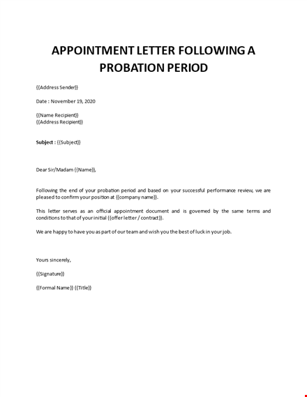 appointment letter following probation period template