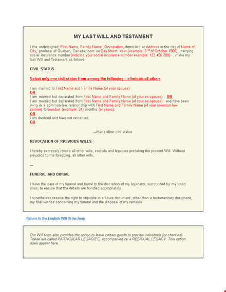 create your last will and testament | secure your family's assets with our template template