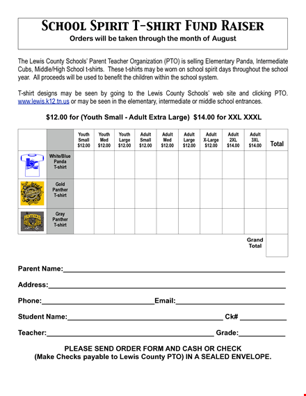 school t shirt order form template