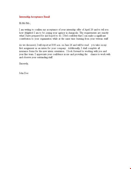 accepting an internship offer: template for staff intern acceptance letter template