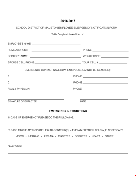 school employee emergency notification form template