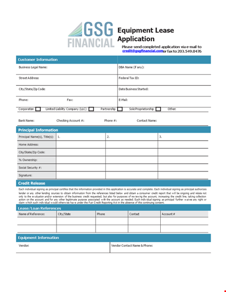equipment lease application template template