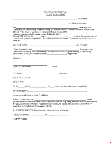 create a corporate resolution in illinois | template for president & secretary template
