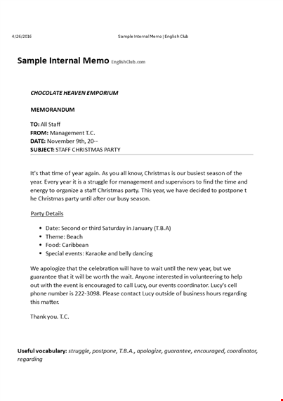 free internal memo template for download - plan your staff christmas party template