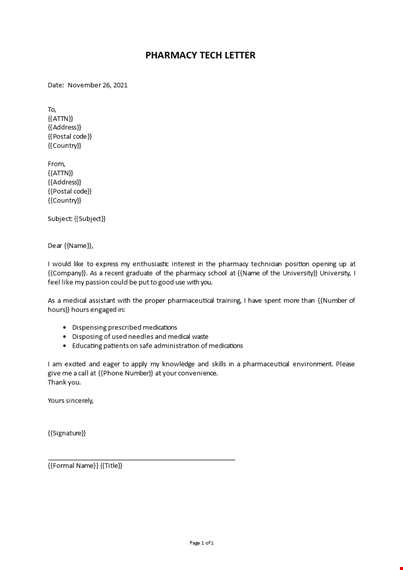 pharmacy tech letter template