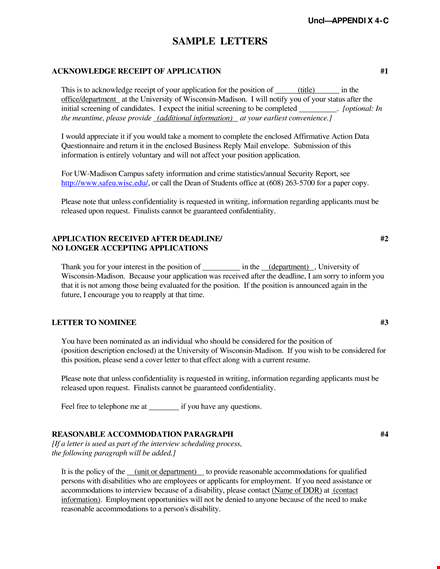 acknowledging receipt of employment application for position in department template