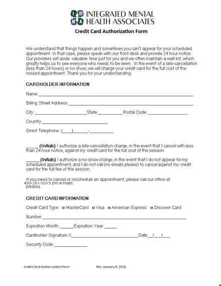 credit card authorization form template for events, appointments, and secure credit transactions template