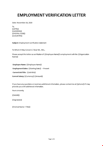 employment verification letter template