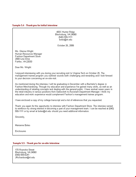 example of thank you letter for interview template