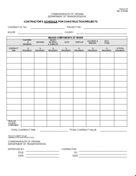 contract construction schedule template - download now template