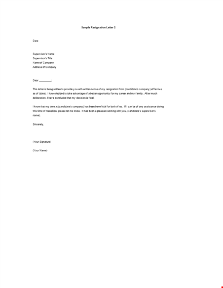 resignation letter sample with reason better opportunity template