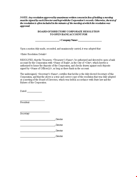 corporate resolution form - simplify your meeting process template
