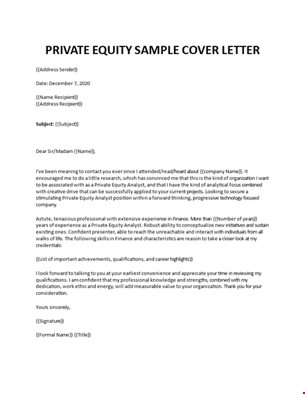 private equity analyst cover letter template